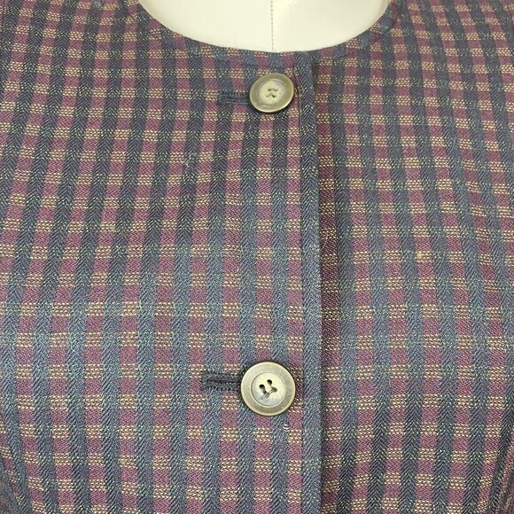 vintage Christian Dior Jacket blazer burgundy gingham pattern 8 shoulder pads - Picture 3 of 12